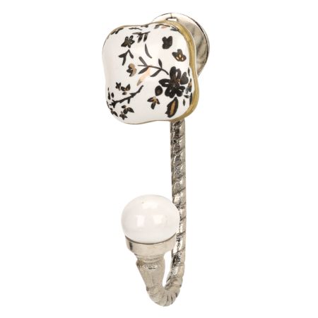 Golden Leaf Flower Square Ceramic Metal Hook Silver Fitting